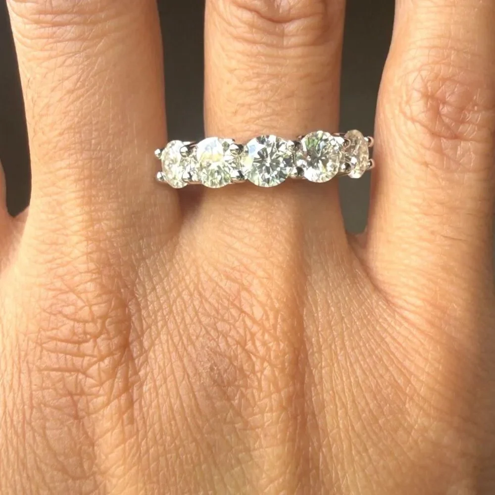 2.5 CT Moissanite 5-Stone Ring Size 6 - D Color - GRA Report